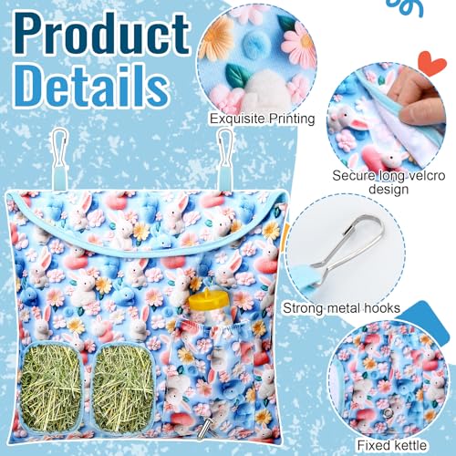 UPINS Pacote com 2 sacos de feno para coelhos, alimentador de feno com 2 furos, sacos de feno de por