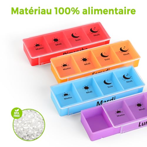 Opret Pilulier Semainier 7 Jours Matin Midi Soir et Nuit 28 Compartiments – vue 5