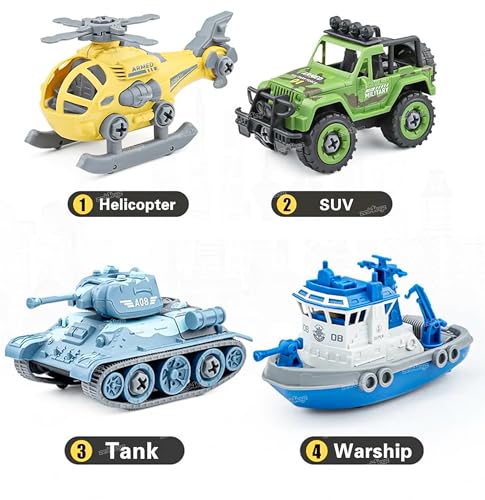 Image of Zest 4 Toyz Pack of 4 DIY Vehicle Toys Take Apart Toys Military Army Car Toy Kids STEM Sand Toys for Kids Birthday Gifts for Boys 2 3 4 5 6 Year Old (Multicolor)