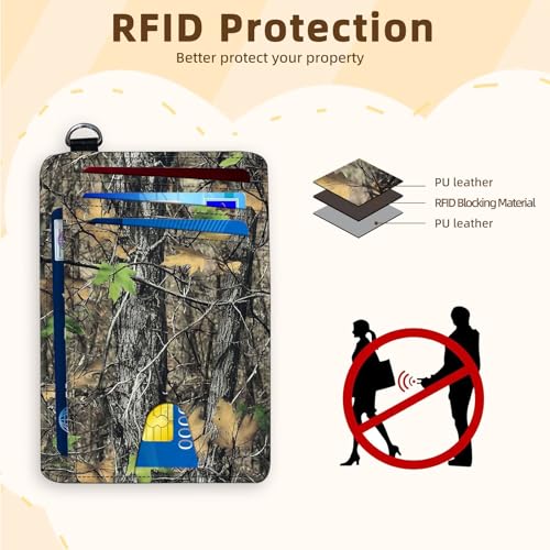 Ultra-Thin Front Pocket Wallet with Wrist Strap, RFID Blocking Security Pockets for Business Card Holder, PU Leather Secure Multi-slot Card Pocket, Camo Tree4
