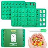 JACOBAKE Gummy Bear Silicone Molds and Fruit Gummy Molds, Set of 4 for 126 Candies, Non Stick Easy Release Premium Gummy Mold with Dropper, BPA Free (Green)