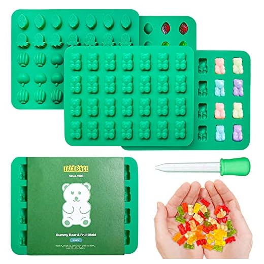 JACOBAKE Gummy Bear Candy Molds Silicone, 4 Packs Non Stick BPA Free Premium Silicone Fruit Gummy Molds with Dropper, Perfect for Mints Chocolates Fudge Ice Cubes (Green)