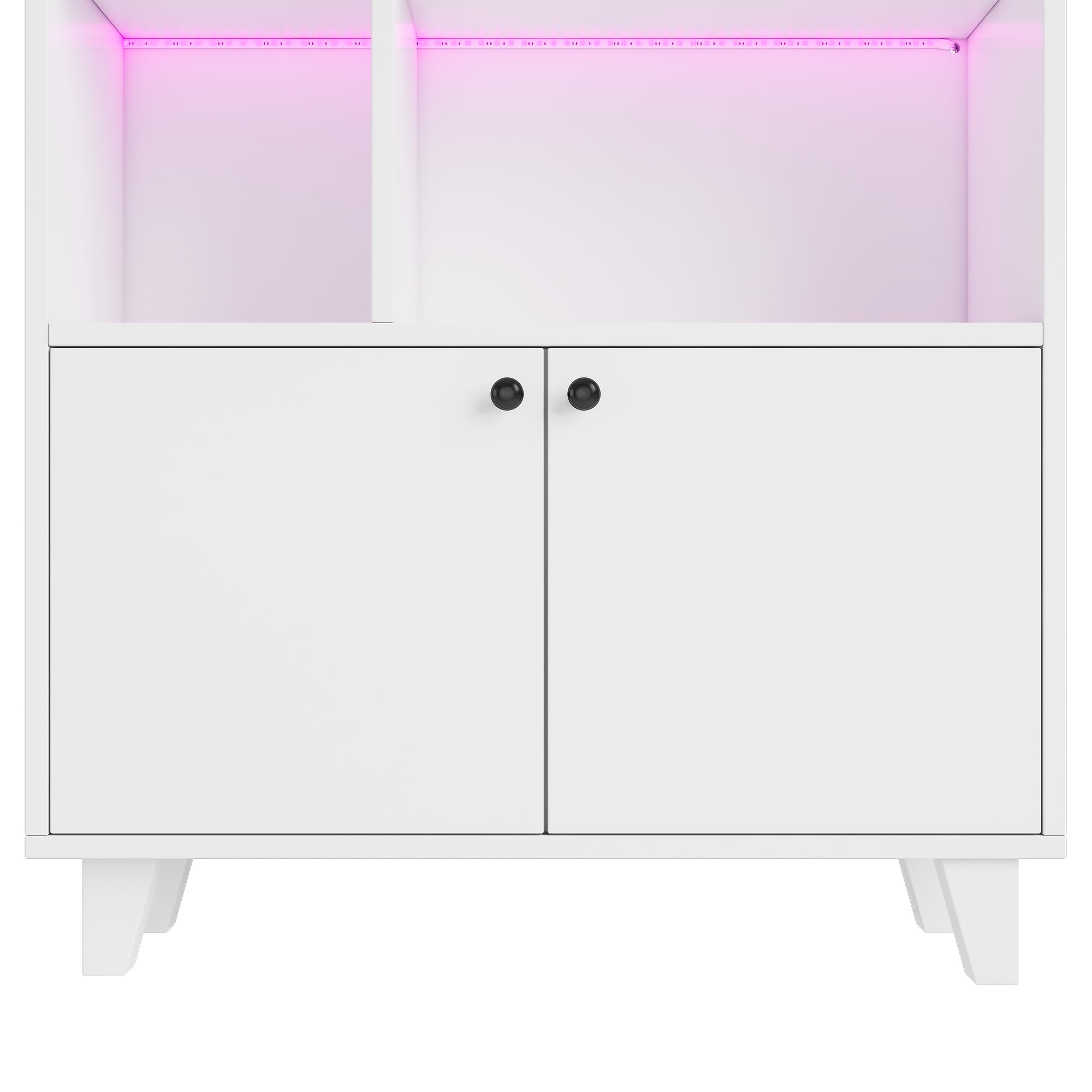 80 x 30 x 173 cm estantería, patas de madera maciza, varios compartimentos, puertas dobles, luz LED que cambia de color, mando a distancia, forma simple (blanco)
