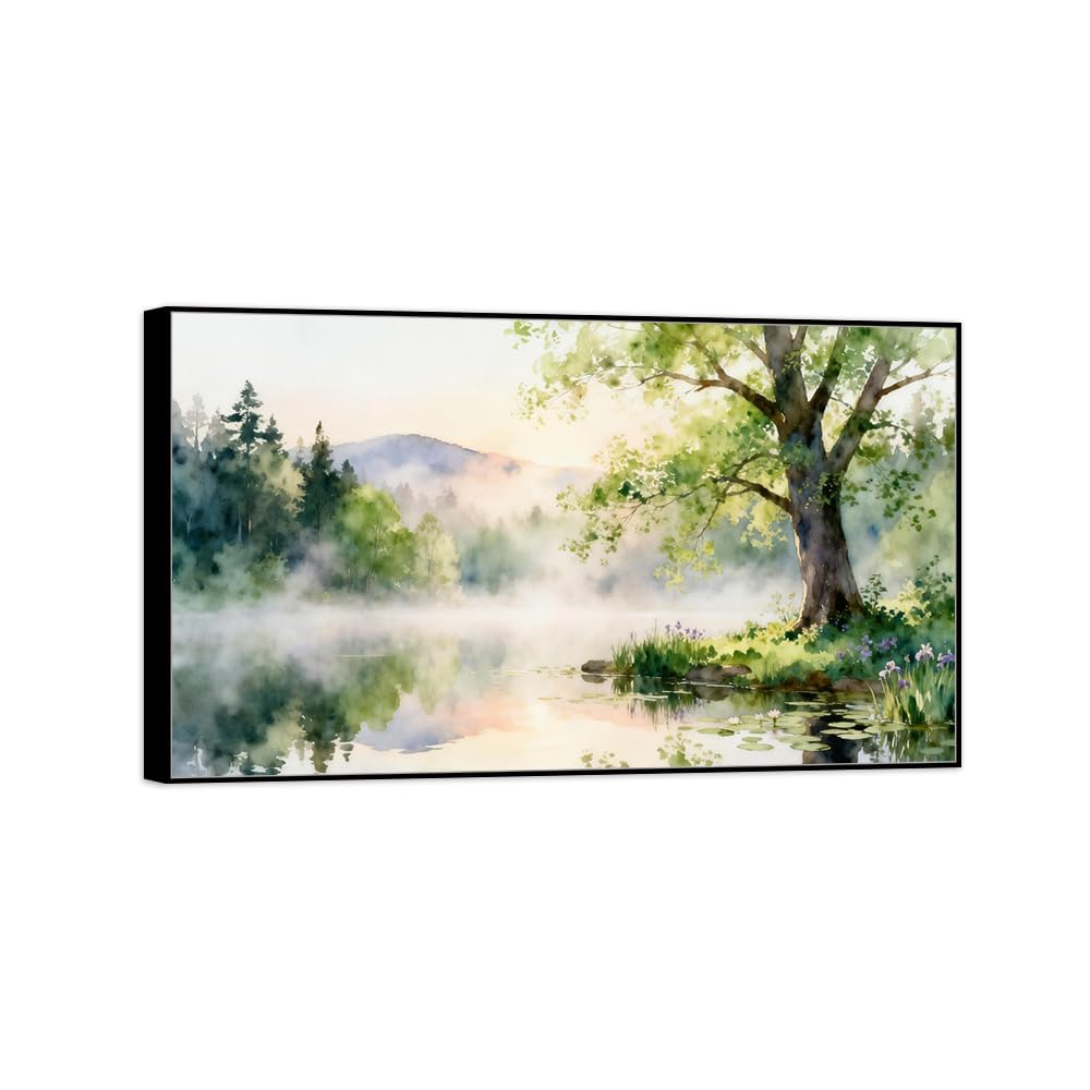 OZPWBVY Landscape Canvas Prints Tree Lake 8. Home Decor 40x70cm Black Frame