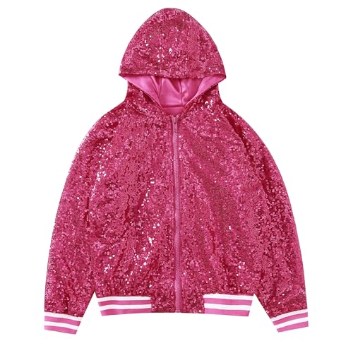 Yuji Itadori Girls Sequin Baseball Jacket Hooed Varsity Jacket Sparkle Bomber Clothes 2-14 Years