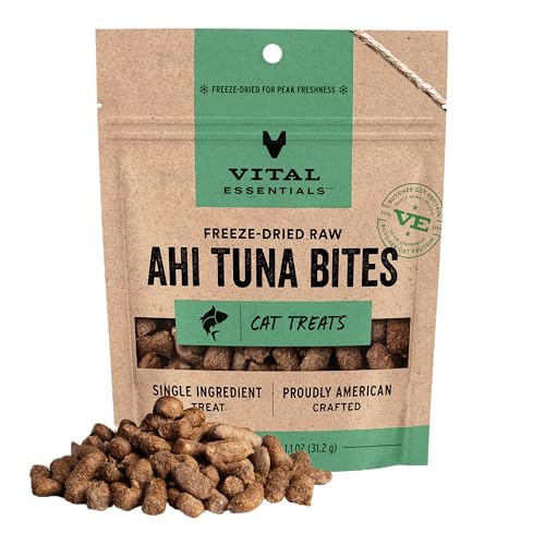 Vital Essentials Ahi Tuna Bites Cat Treats, 1.1 oz | Freeze-Dried Raw | Single Protein | Grain Free, Gluten Free, Filler Free