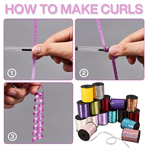Image of PartyWoo Pink Curling Ribbon for Crafts, 500 Yard Balloon String, Glitter Gift Wrapping, Florist Flower (1 Roll)