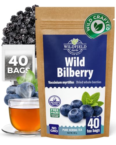 40 Bags Wild Bilberry Fruit Herbal Tea (Vaccinium Myrtillus) - 40 Count 1.5g Bags Dried Wild Bilberry Fruit Herb Tea Té De Arándano Silvestre