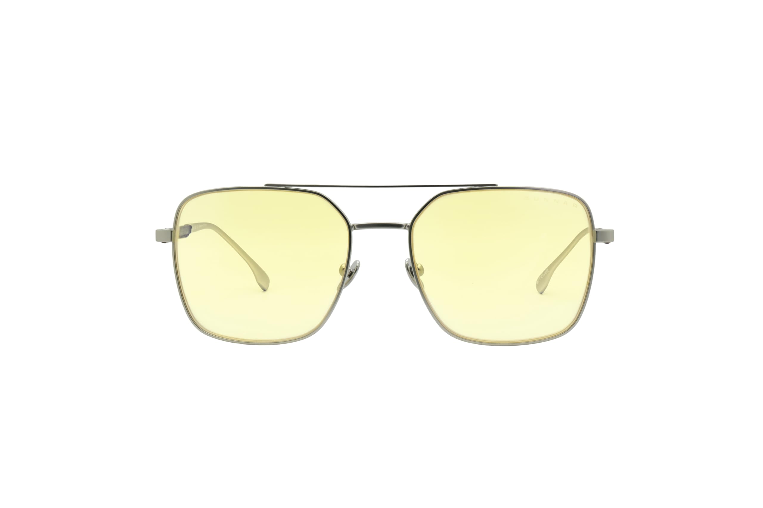 GUNNAR The Witcher White Wolf Lunettes d'ordinateur et de jeu avec lentille ambrée, cadre en acier inoxydable avec branches en cuir, lunettes à lumière bleue avec protection UV et