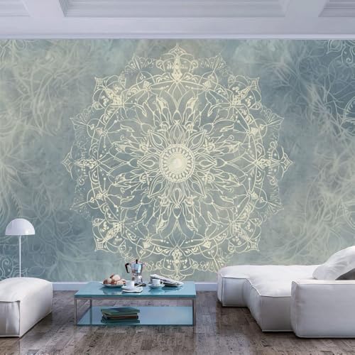 VARTWALLV 3D Effect Wall Mural Self-Adhesive Delicate White Mandala Flower Grey Abstract Floral Bohemian Peel and Stick Wallpaper Zen Art Background for Living Room Bedroom Yoga Studio Decor