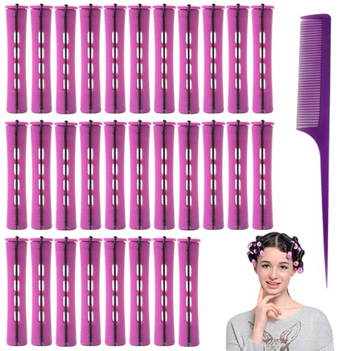 30 Pièces Permanente Cheveux Boucle Kit de Taille Moyenne, Kit Permanente Cheveux Boucle - Bigoudis Permanente, Bigoudis Cheveux, Bigoudi, Bigoudis Cheveux Court, Bigoudis en Set de 30 avec peigne