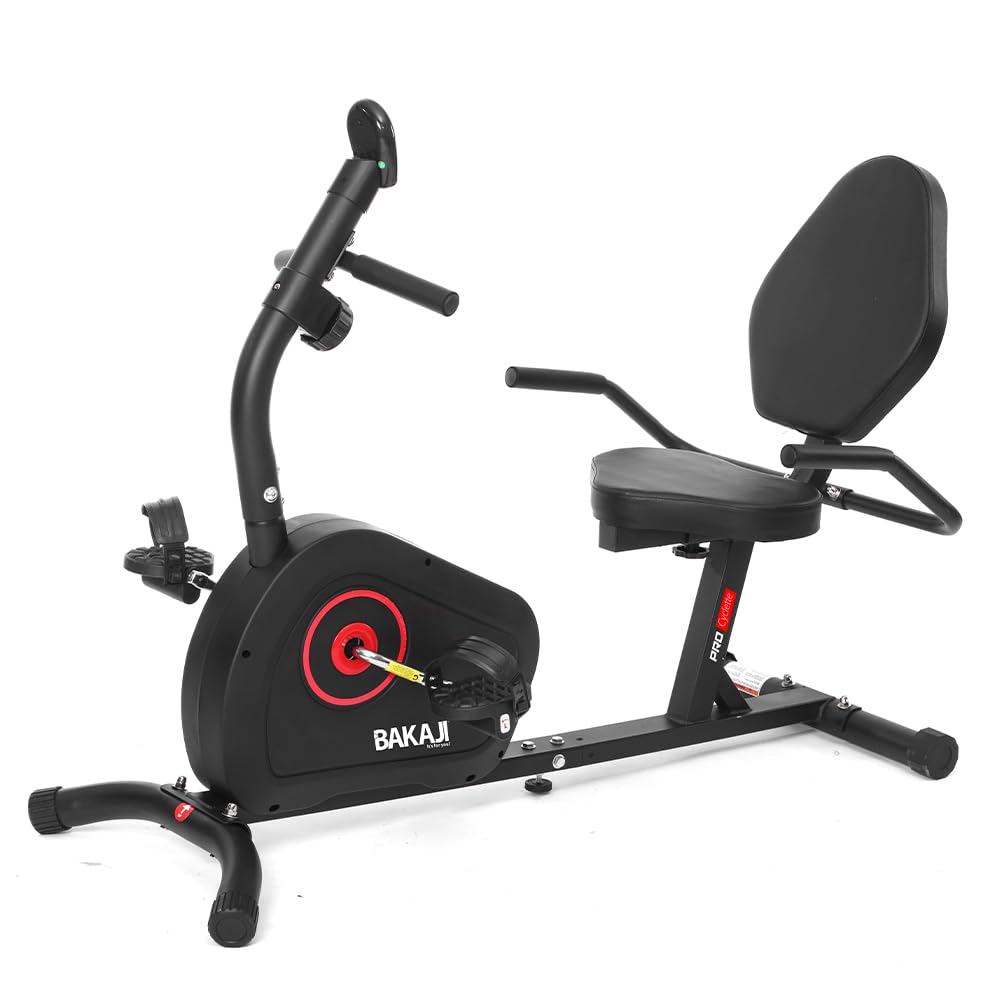 BAKAJI Cyclette Orizzontale da Casa con Schienale e Seduta Ergonomica per Esercizi Fitness, Bici da Seduta per Home Gym Palestra Allenamento Cardio, Bicicletta per Esercizi con 8 Livelli di Resistenza