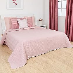 Tramas Colchas 90 TRAMAS+ Colcha Bouti Lisa para Cama de Primavera y Verano, Cubrecamas de Colores Lisos - (Efecto Desgastado Malva Rosa, Cama 90)