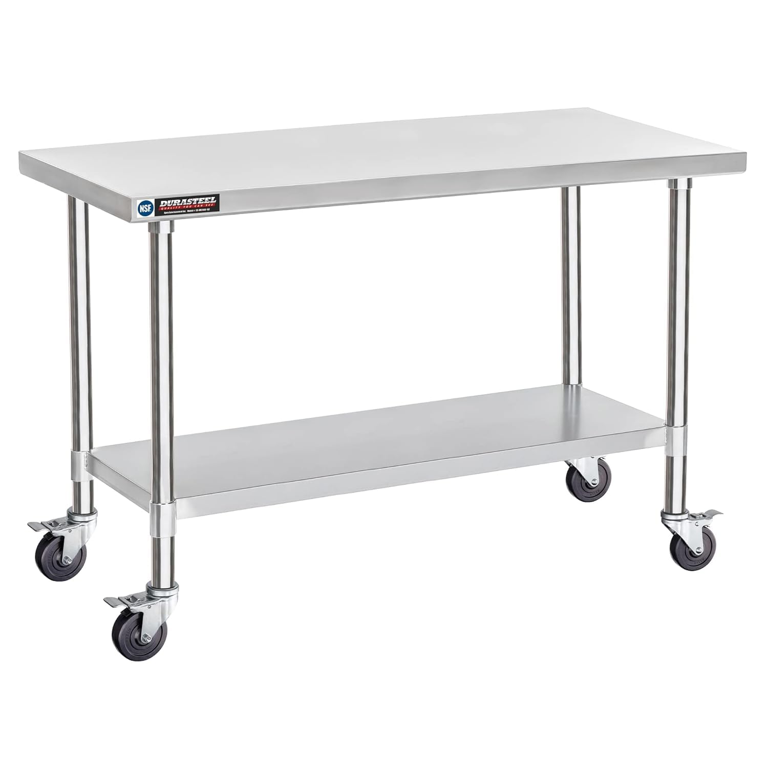 DuraSteel 24x60 NSF Stainless Steel Cart Work Table - Heavy Duty Rolling Food Prep Table Countertop Island - Metal Utility Cart on Wheels Caster, Grill Stand Storage Outdoor Kitchen Tables Bar Top