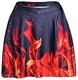 Sister Amy Women's Pleated Elastic Waist Band Flared Printed Midi Skater Fire US M