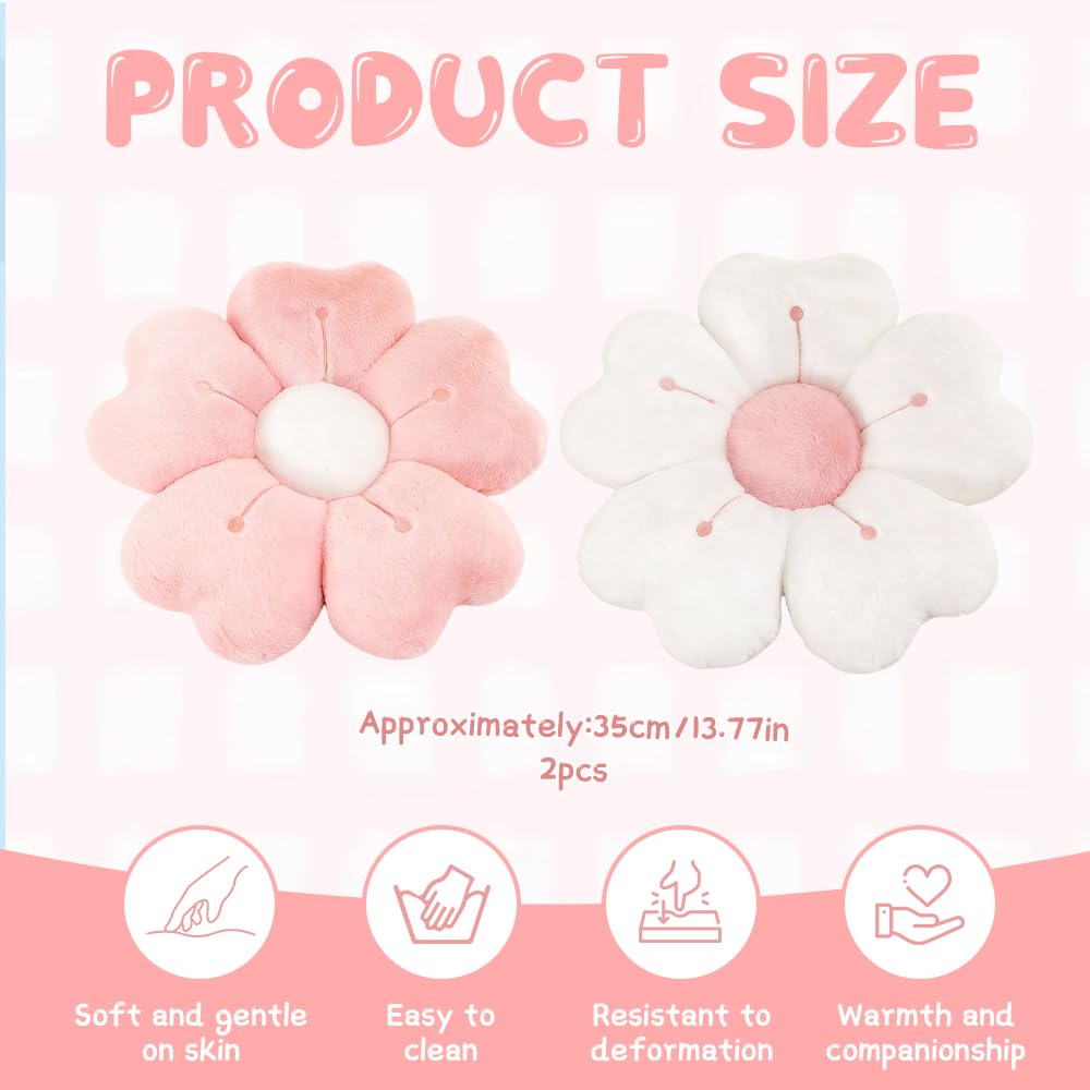 Cojines de flores 35 cm suaves para suelo decoración habitación sofá cama (blanco)