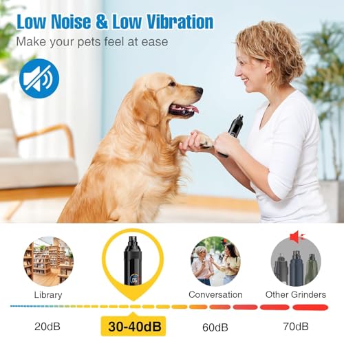 Image of Boltz Dog Nail Grinder, 6-Speed Quiet Electric Pet Nail Trimmer with Dual LED Light, 7000-12000 RPM, Rechargeable Nail Grinder for Small, Medium & Large Dogs, Extra Grinding Head Included