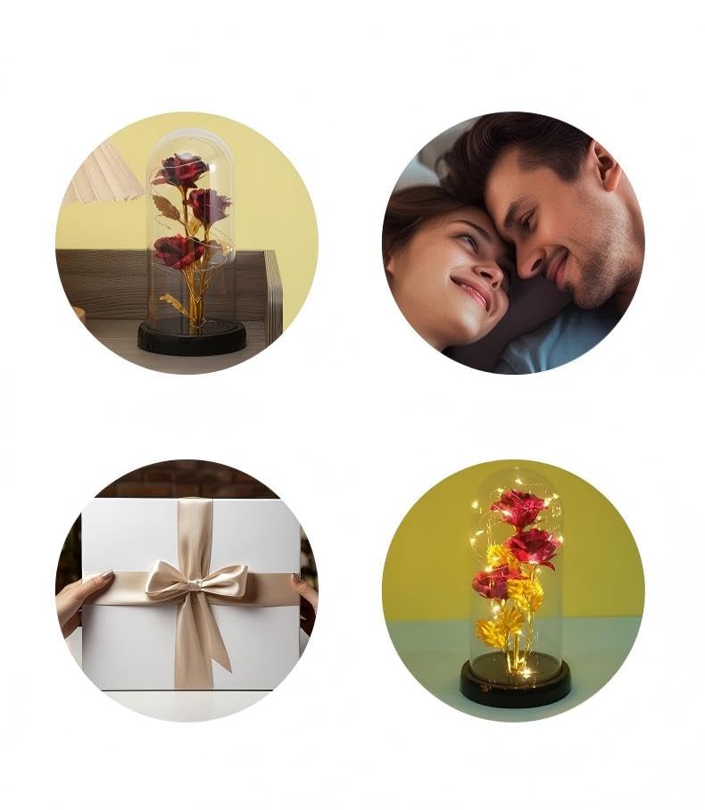 3 Rosas de lámina de Oro, Tapas de Vidrio, decoración de Regalos de Escritorio, Regalos de San valentín, decoración del hogar (Estilos4)