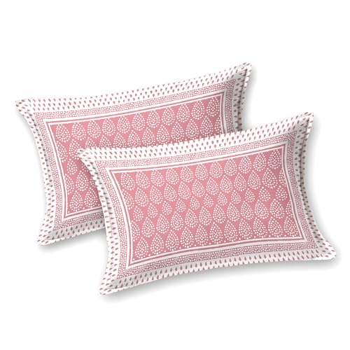 Image of BLOCKS OF INDIA Hand Block Printed 200 TC Cotton Super King Size Bedsheet (Pink DOT)