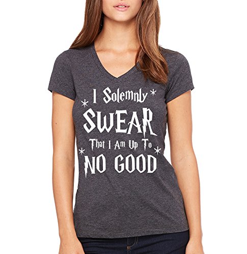 Juniors I Solemnly Swear That I Am Up To No Good Funny V-Neck T-Shirt,SMALL / Juniors Form Fit,Dark Heather