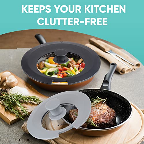 Universal Lid For Pots And Pans, Silicone Lids For Pots And Pans, Pan Lids, [Pack Of 2], Frying Pan Cover- Replacement Lids Fits 7-12 Inch, Black & Gray. #TOP6