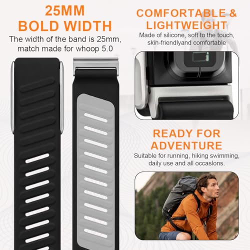 Image of ZORBES Silicone Sport Band Compatible with Whoop 5.0 Band Strap Men Women, Breathable Sport Adjustable Waterproof Replacement Wristbands Straps for Whoop 5.0 Silicone Band
