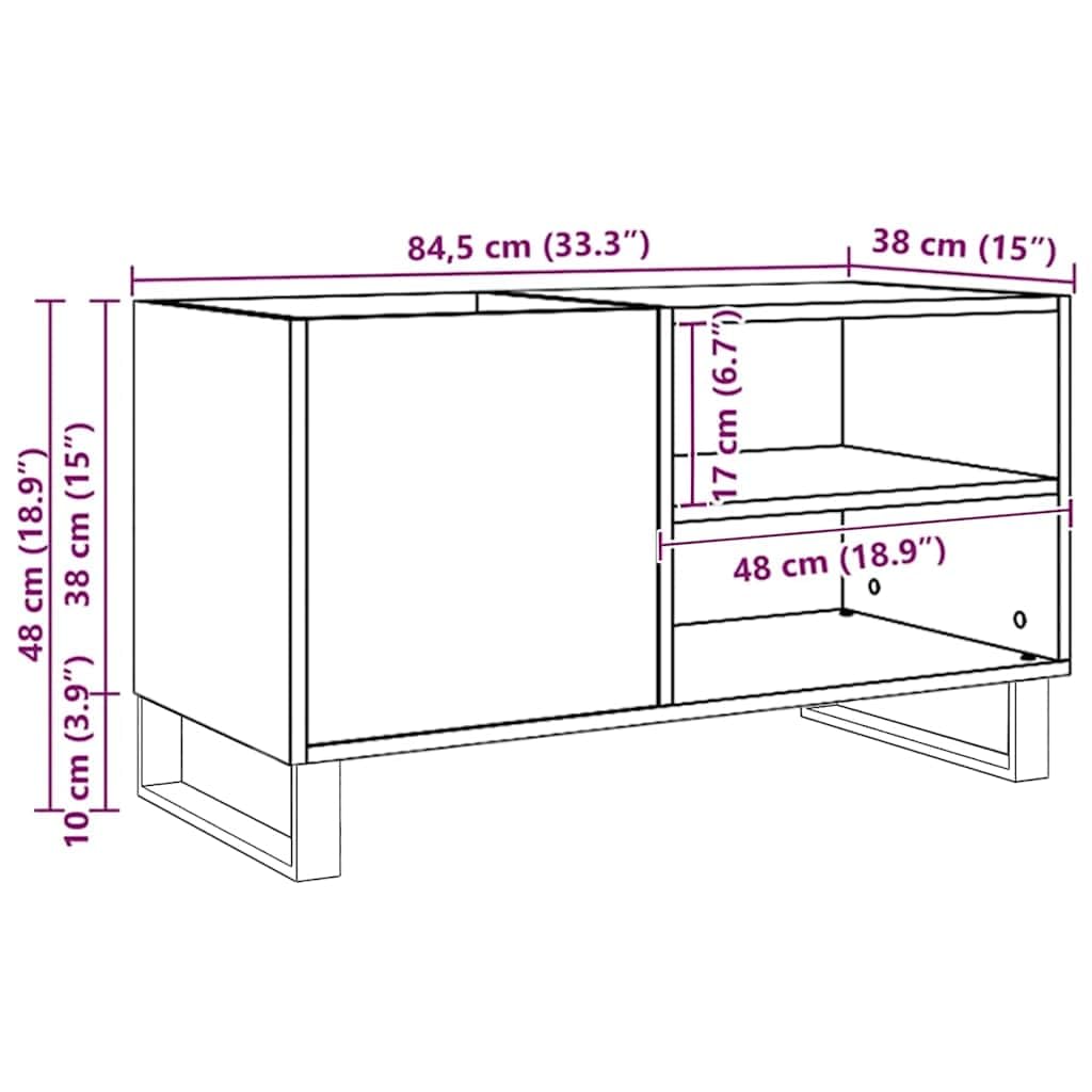 Plattenschrank Artisan-Eiche 84,5x38x48 cm Holzwerkstoff mit stabilem Design für Vinyl, LP, Schallplatten, Robustes Möbelstück mit Stauraum, ideal für Wohnzimmer, Heimkino, Gaming, TV