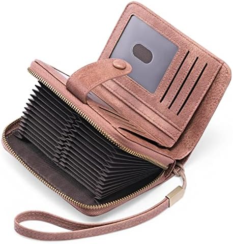 GAEKEAO Leather Credit Card Holder Wallet for Women RFID Blocking Large Capacity Bifold Zipper Card Case Organizer with Wristlet 32 Slots