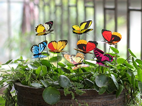 Ginsco 25pcs Butterfly Stakes Outdoor Yard Planter Flower Pot Bed Garden Decor Butterflies Christmas Tree Decorations