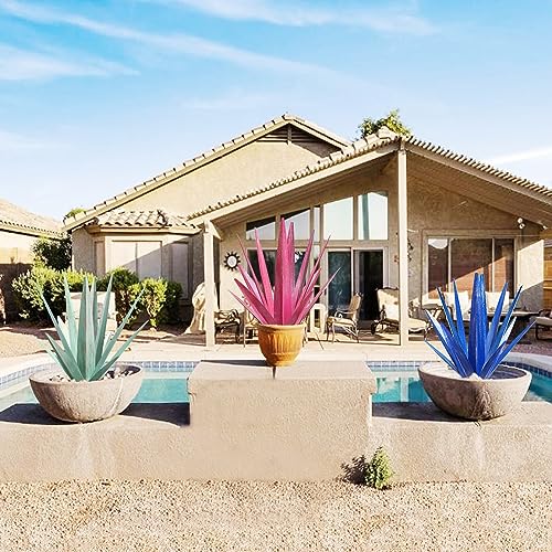 Image of KODIBO 24 inch Metal Agave Plant Outdoor Decor, Large Yard Sculpture, Rose Red | Hand-Painted Finish, Outdoor-Resistant Metal, Tequila Rustic Sculpture, Artificial Plants Outdoor, Gifts for Garden Lovers