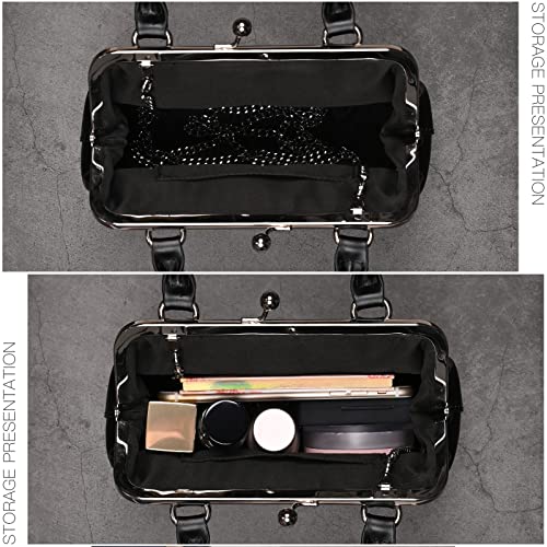 Image of GM LIKKIE Kiss Lock Purses and Handbags, Vintage PU Leather Clutch Purses for Women, Top Handle Evening Handbag