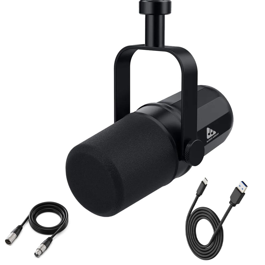 Audio Array Usb Xlr Dynamic Microphone For Podcasting, Recording, Live Streaming & Gaming, Built-In Headphone Output, Mount, Mic Cover, Volume Control, One Touch Mute And Indicators Black (Am-C11)