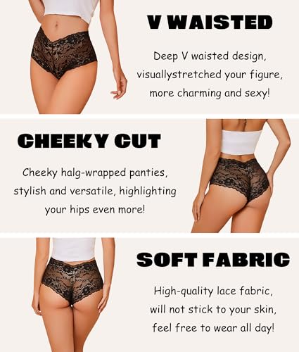 Women Underwear Lace Boy Shorts V-Waist Lightweight Seamless Panties2