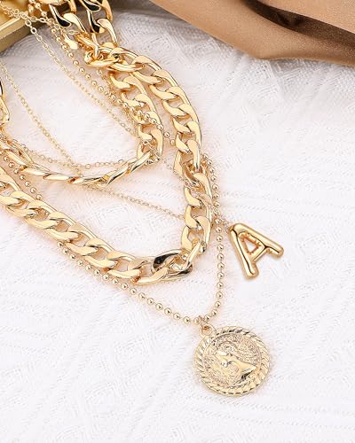 MJartoria Gold Layered Necklaces for Women Trendy Balloon Initial Pendant Necklace Dainty Chunky Chain Choker Necklaces Jewelry Birthday Gifts4