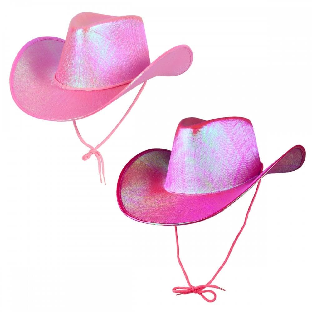 2 Pack Cowgirl Hats (Multiple Options) : Adult Ladies Womens Western Wild West Hen Night Music Festival Barn Dance Rodeo Fancy Dress Cowboy Costume Accessories (Iridescent, Hot Pink,Pink)