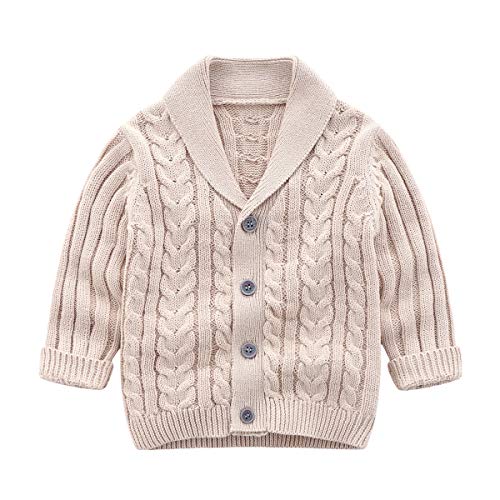 Curipeer Baby Boys Girls Sweater Toddler Infant Knitted Cardigan Cotton Button Coat Khaki 3-6 Months