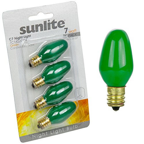 Sunlite 7C7/G/CD4 Incandescent 7-Watt, Candelabra Based, C7 Night Light Colored Bulb, Green