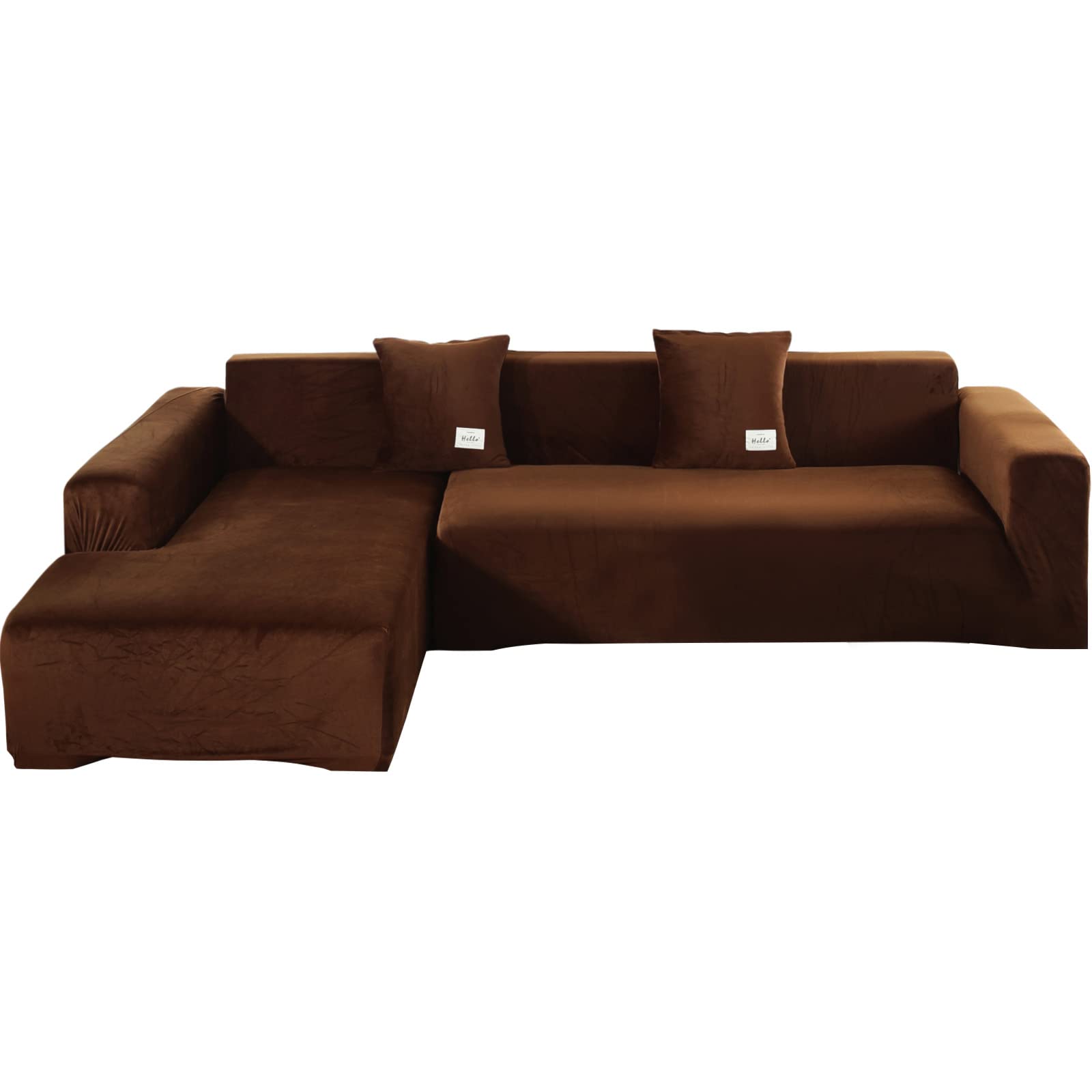 GKXLH L Shape Sofa Cover 3 Seater - Soft Velvet L Shape Sofa Slipcovers 3 Seater + 3 Seater Couch Covers Furniture Protectors with 4 Cushion Covers for L Shaped Sectional Sofa (Coffee, 3 + 3 Seater)