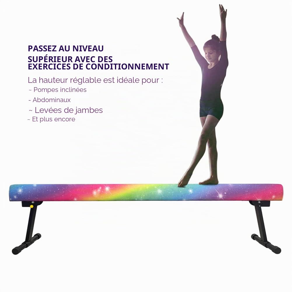 HomeSun Poutre d’Équilibre Gymnastique 240 cm | 4 Hauteurs Réglables 17–56 cm pour Enfants et Débutants
