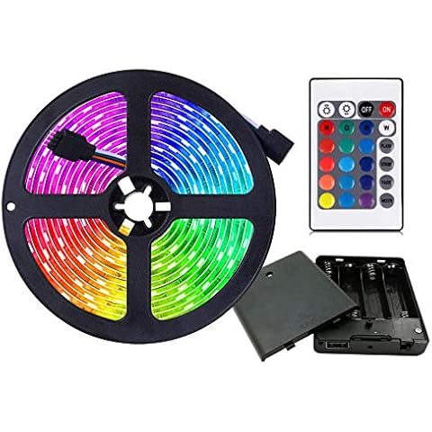 HIKENRI Battery Powered Led Strip Lights, Flexible Color Changing RGB LED Light Strip,5050 3M/9.8FT 90 LEDs 5V Battery-Powered with Controller Cover