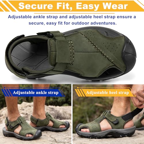 Image of Men's Sport Sandals Closed Toe Leather Hiking Athletic Walking Outdoor Beach Trail River Fishing Water Shoes Lightweight Comfortable Waterproof