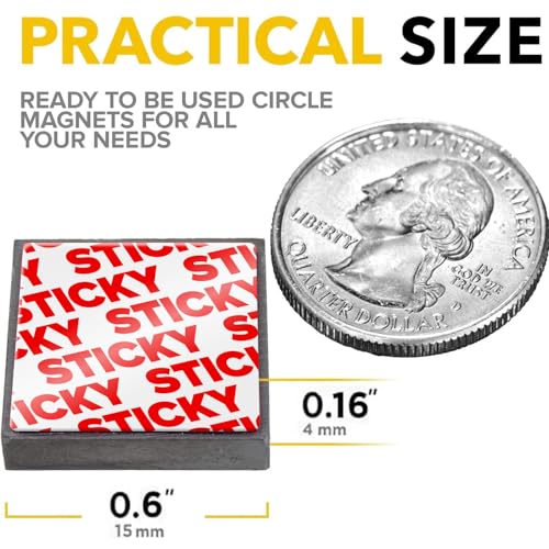 Image of Strong Ceramic Square Magnets With Adhesive Backing (0.6x0.16 inch /15x4mm, 90 pcs) - Heavy Duty Sticky Magnets, Non-Corrosive, Versatile For Home, Office, Workshop, Whiteboard, Fridge And Hobby Use