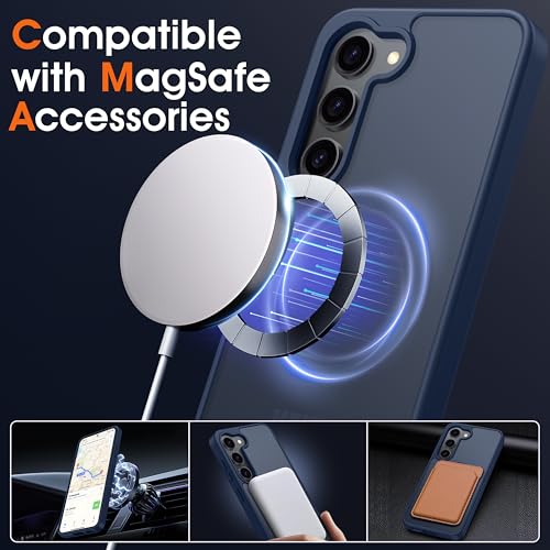 Image of Oterkin Magnetic for Samsung Galaxy S25 FE Case Matte, S25 FE Phone Case Compatible with MagSafe Frosted Translucent Shockproof Anti-Scratch Slim Fit Case Military Grade Protection (Dark Blue)