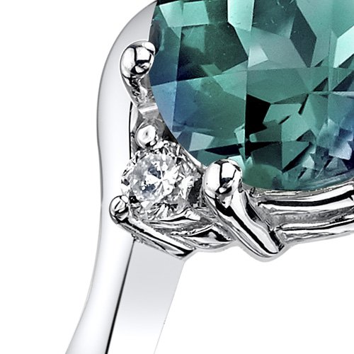 Peora Created Alexandrite And Genuine Diamond Ring For Women 14K White Gold, Bypass Solitaire Design, 2.25 Carats Round Shape 8Mm, Size 7 #TOP1