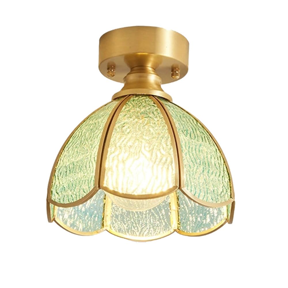 YGZPALH Gold Metal Ceiling Light, French Retro Style Entryway Stained Glass Light Fixture Small Schoolhouse Style Semi Flush Mount Ceiling Light E26 Fixtures for Bedroom Hallway Indoor Lighting