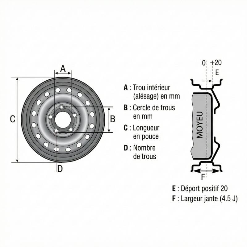 Jante de Remorque 13 Pouces - 4.00J13 - Entraxe 4 Trous 130 mm - Déport ET20 - Acier Gris Haute Résistance - Jante de Rechange Premium pour Remorque Bagagère et Utilitaire - Longue Durée