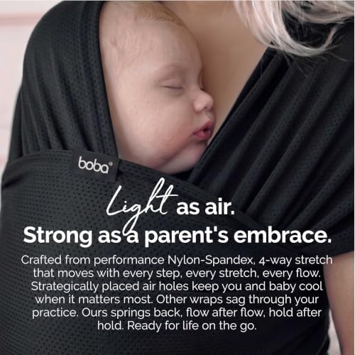 Image of Boba Baby Wrap Carrier Black Mesh | Lightweight Baby Sling Carrier for Newborn (7-35 lbs), Summer Baby Wrap for Active Parents