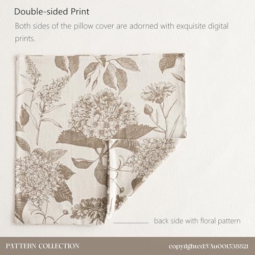 Image of Foindtower Set of 2 Linen Floral Throw Pillow Covers Neutral Vintage Print Decorative Cushion Covers Farmhouse Boho Home Decor for Sofa Chair Couch Bedroom Living Room,24x24 Inch,Light Brown