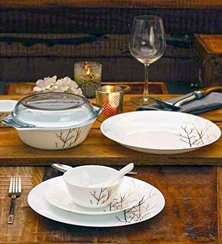 La Opala Diva, Ivory Collection, Opal Glass Dinner Set 35 pcs, Golden Fall, White