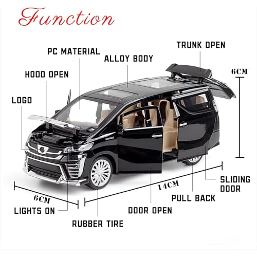 Image of DEUSON ECOM 1:32 Scale Alphard Toy Car for Kids Die Cast Metal Cars with Light Sound Pull Back Openable Door Car Toy